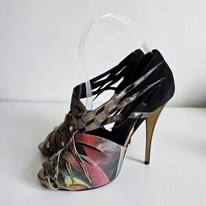 Pierre Hardy Woven Strappy Peep Toe Heels Blue Red Sz 7